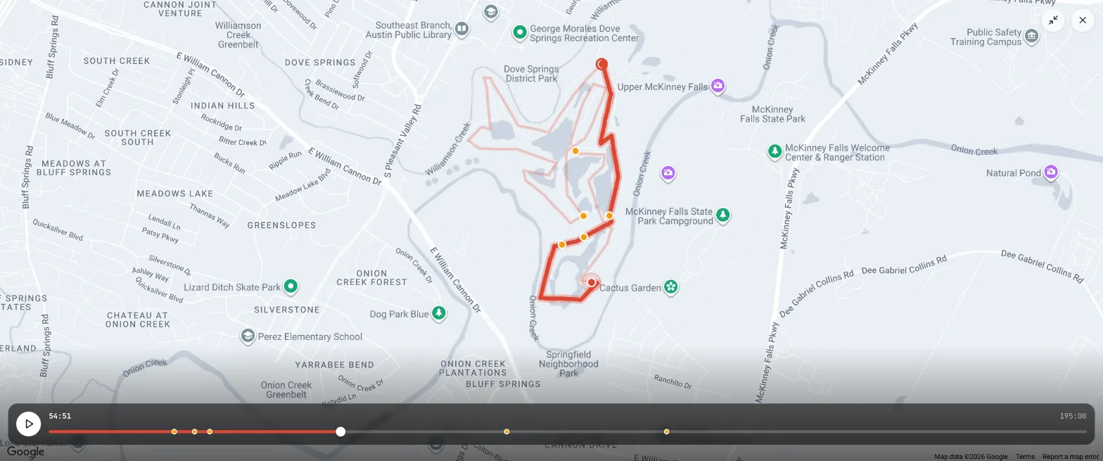 A golf cart rental replayed on the map in the Axons Mobility console: the route as it was driven, with driving events marked along it and a timeline to drag