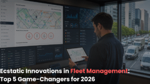 a man looking at a screen with a map